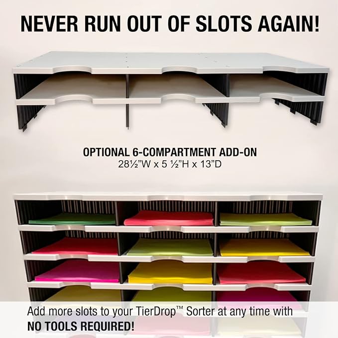 Ultimate Office TierDrop Desktop Organizer, 24 Compartment Sorter, 3-Wide | Sorts documents, forms, mail for office or classroom; modular no-tool assembly design, easily expands with add-on tiers - Image 5
