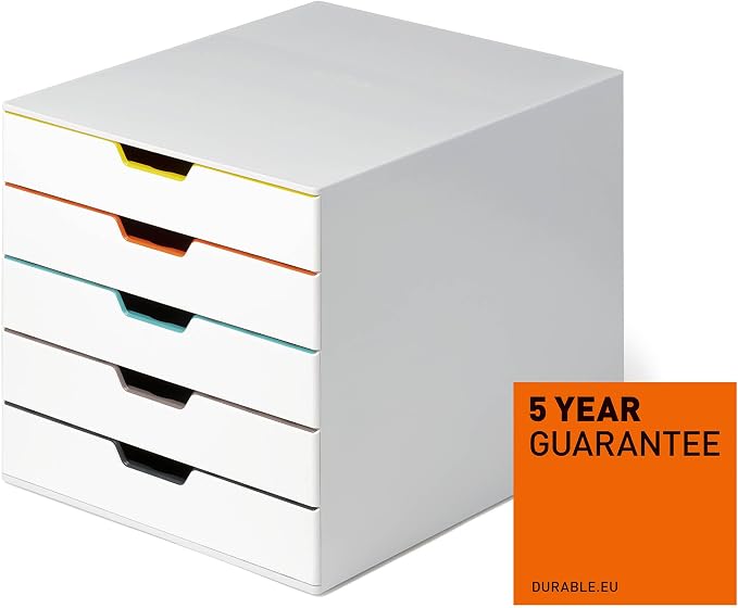Durable Varicolor 5 Drawer Unit - White Desktop Drawer Set with 5 Color Coded Draws - Letter to Folio Size Files - Perfect for Storing Documents and Paper Work - Image 4