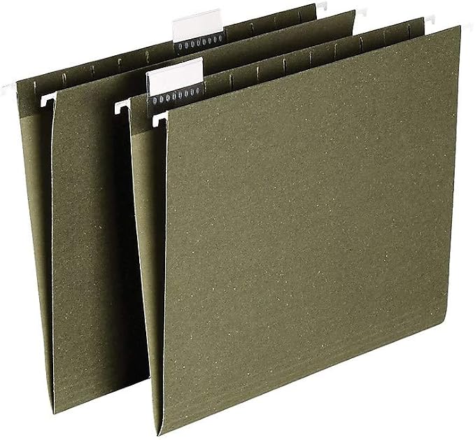 Staples Hanging File Folders, Letter Size, 1/5‑Cut Tabs, Standard Green, Includes Tabs & Paper Inserts – 25/Pack - Image 4