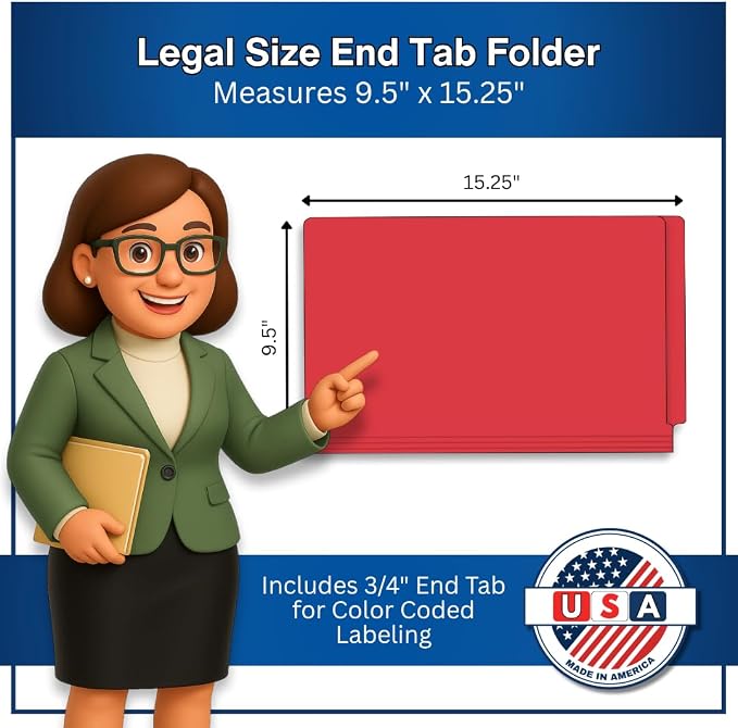 Red File Folders, Doctor Stuff, Legal Size Reinforced End Tab Folder with 2" Bonded Fastener on Inside Front and Back, 14 pt Stock, Carton of 250 - Image 2