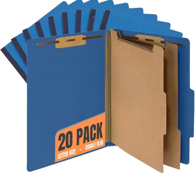 1InTheOffice Pressboard Classification Folders, Letter, 6 Section, Cobalt Blue, 10/Box, 2 Pack by 1InTheOffice