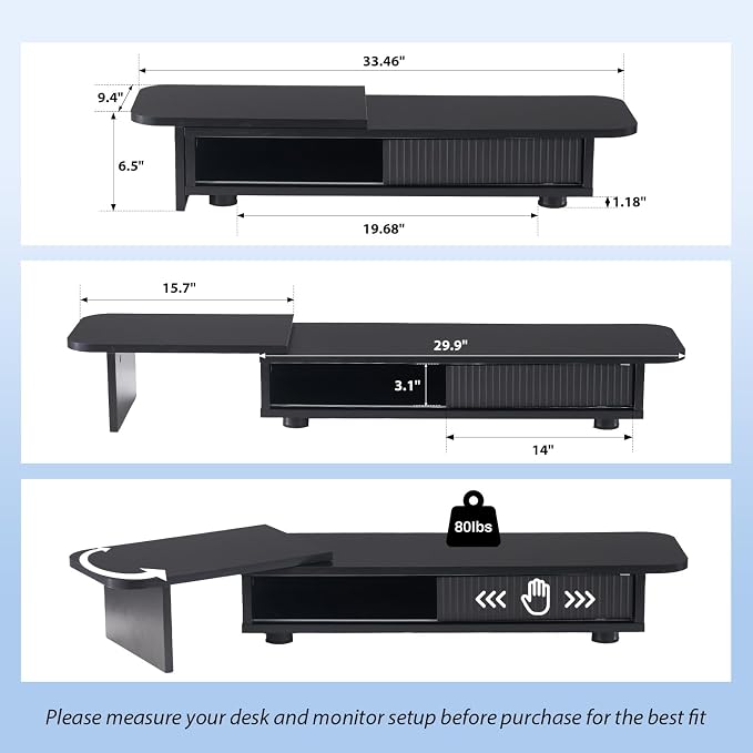 Artswish Dual Monitor Stand with Power Outlet, Black Desk Monitor Riser | 2 AC Outlets & 2 USB Ports, RGB Lighting, Sliding Storage, Flexible Side Shelf, Desk Riser for Work Study Gaming - Image 2
