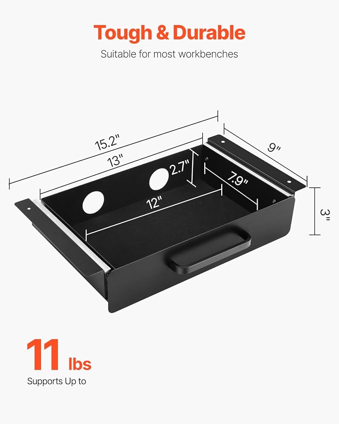 VEVOR Under Desk Drawer Slide Out, 13 inch Attachable Desk Drawer for Sit Stand Workstation, Hidden Under Counter Drawers for office Home, Black - Image 2