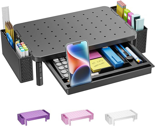 WALI Computer Monitor Stand with Storage, Desk Organizer with Drawer and Pen Holder, Desk Monitor Riser 3 Height Adjustable, Laptop Riser for Computer, Laptop, Printer(PTT003-B), 1 Pack, Black by WALI
