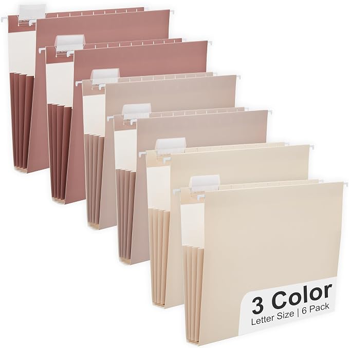 Y YOMA Letter Size - 6 Pack Extra Capacity Hanging File Folders Accordion Decorative File Folder Cute Colored Hanging Folder Organizer for Office Home with 1/5-Cut Adjustable Tabs, Mocha Color by YYOMA
