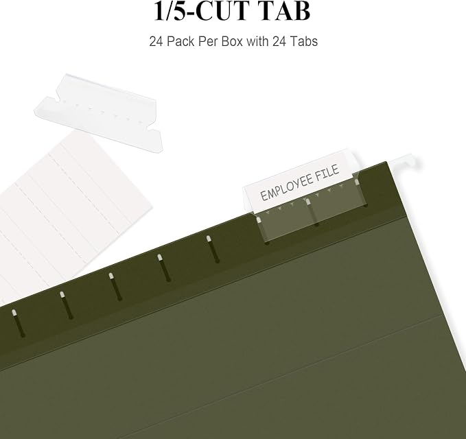 ViVin Hanging File Folders, 1/5-Cut Adjustable Tabs with 24 Per Box, 1 Inch Expansion, 24 Pack Letter Size Hanging File Folders, Designed for Office Home School Filing Cabinet(Green) - Image 3