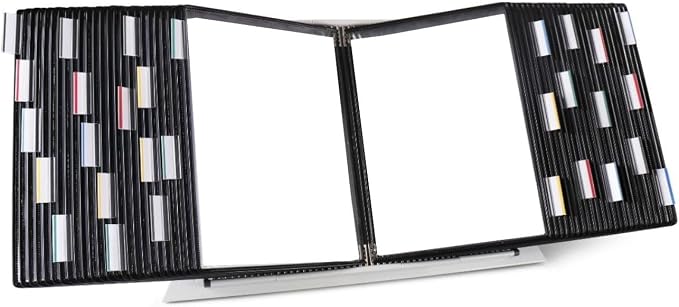 Tarifold Desktop Reference Display System, 50 Pockets, Expandable, Black | 50 Double-Sided PVC Pockets, Holds 100 Letter-Size Sheets, Sturdy Metal Base, Quick-Find Indexing, Quick and Easy to Assemble by TARIFOLD