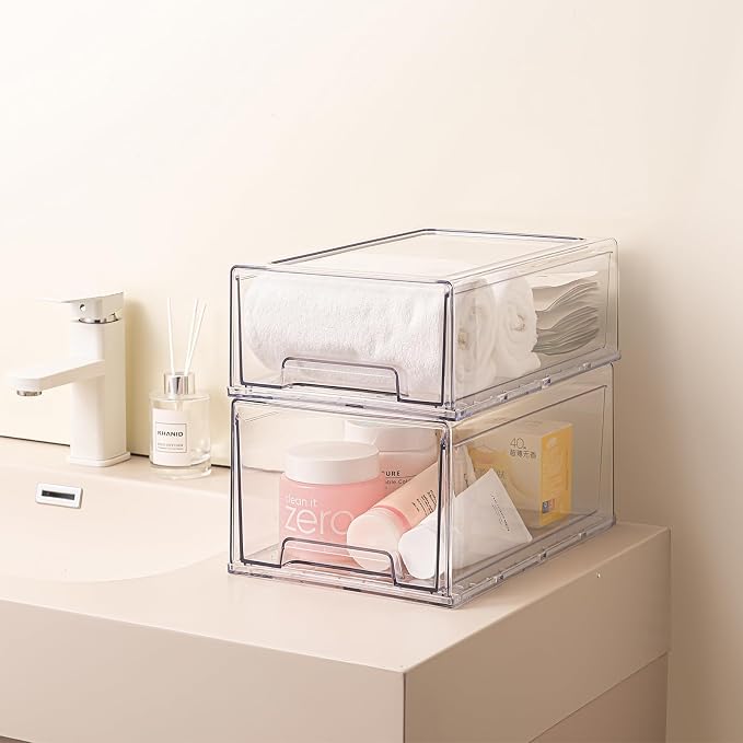 Clear Acrylic Stackable Storage Drawers, Plastic Refrigerator Organizer Bins with Handles for Undersink, Cabinet, Fridge, Closet, Pantry, Office, Bathroom, Kitchen(6 Pack) - Image 4