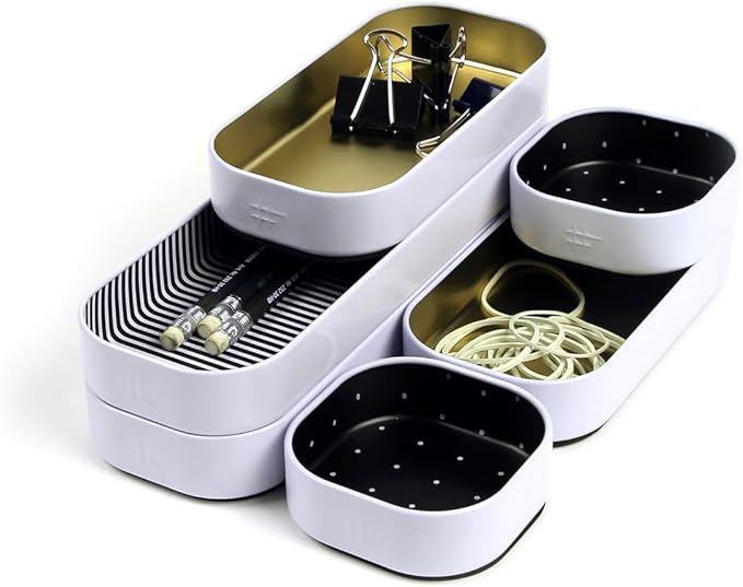 Three by Three Seattle Metal Drawer Organizer Tray Set, 6-Pc, 1" (Gold) | Colorful food-safe metal bins; soft non-scratch base; kitchen, bathroom, vanity, desk, makeup & office drawers - Image 6