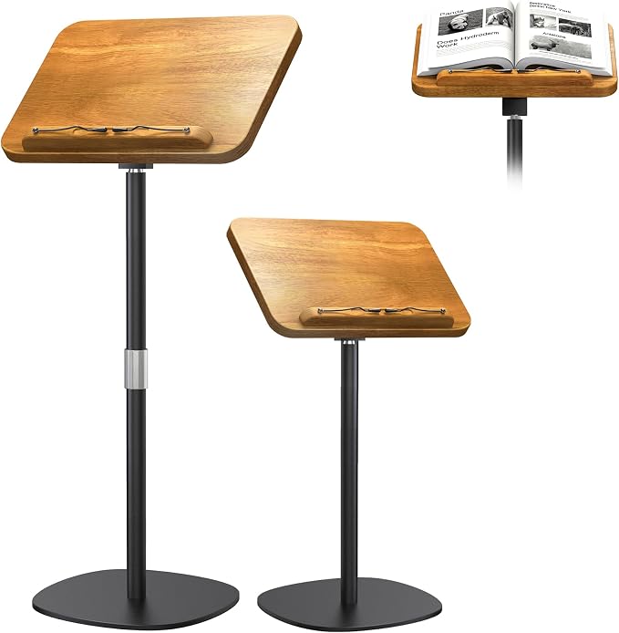 NAMON 2-in-1 Dual-use Floor & Desktop Book Stand, 100% Solid Wood, Height Adjustable from 16.5" to 51", Floor Reading Stand with Page Clip for Cookbooks, Sheet Music (Small - No Wheel - No T Tube) by NAMON
