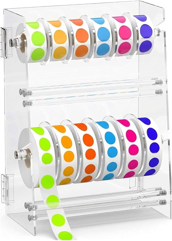 Acrylic Sticker Dispenser, Label Dispenser, Sticker Roll Holder | Double-Layer Design, 12 Roll Capacity, Adjustable Dividers, Easy Visibility, Ideal for Office, School, Craft Rooms & Home by SimuPurol