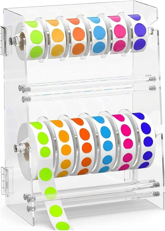 Acrylic Sticker Dispenser, Label Dispenser, Sticker Roll Holder | Double-Layer Design, 12 Roll Capacity, Adjustable Dividers, Easy Visibility, Ideal for Office, School, Craft Rooms & Home by SimuPurol