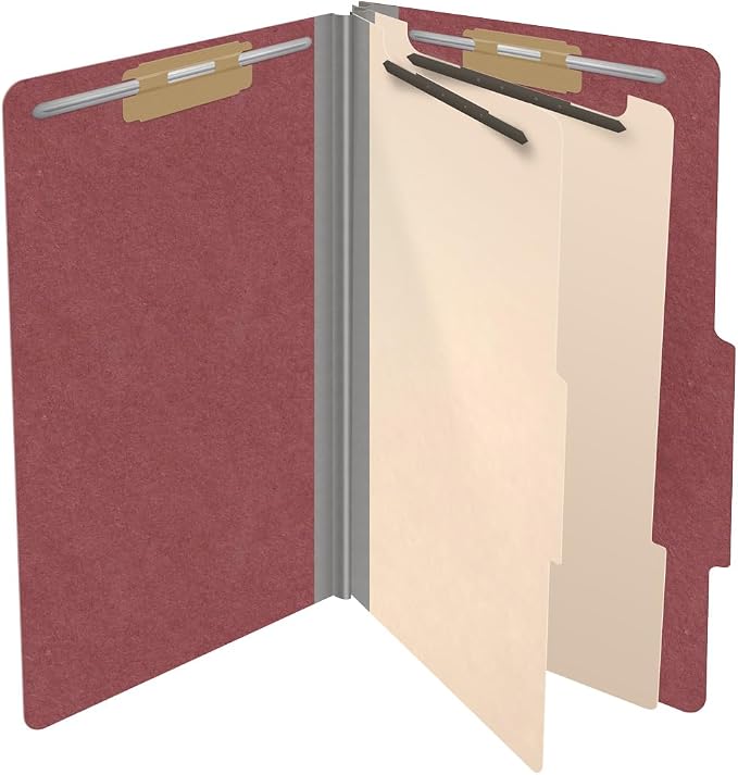 25 Pt. Pressboard Classification Folders, 2/5 Cut ROC Top Tab, Legal Size, 2 Dividers, Dark Red (Box of 10) - Image 4