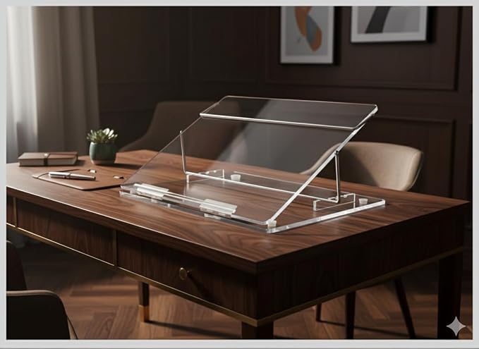 Table Top Elevator, Adjustable in Line Document Holder Ergonomic Slanted Writing and Reading Stand for Desktop (Transparent Clear, 12 x 16 inch) - Image 3
