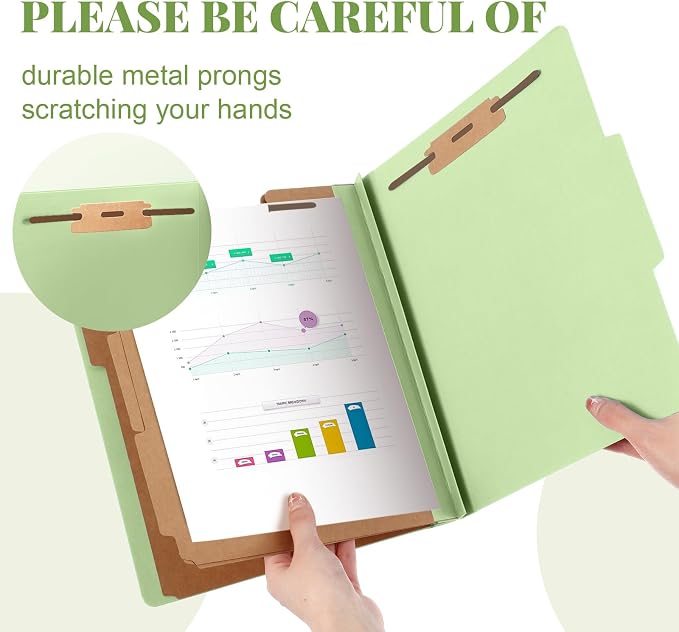 AmazingSpark 36 Pcs Classification Folder Letter Size Bulk 3 Divider Pressboard File Folder with Expansion 2 Prong Fastener Heavy Duty Office File Organizer for School Medical Document(Light Green) - Image 3