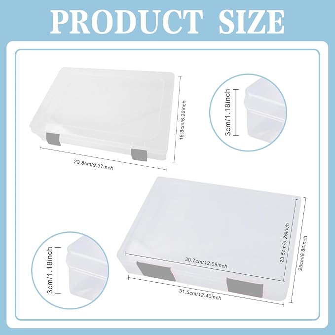 12 Pcs Clear A4 A5 File Box Document Plastic Storage Box with 48 Labels File Holder Organizer Paper Plastic Case Magazine Protector with Buckle Office School Supplies(Grey) - Image 2