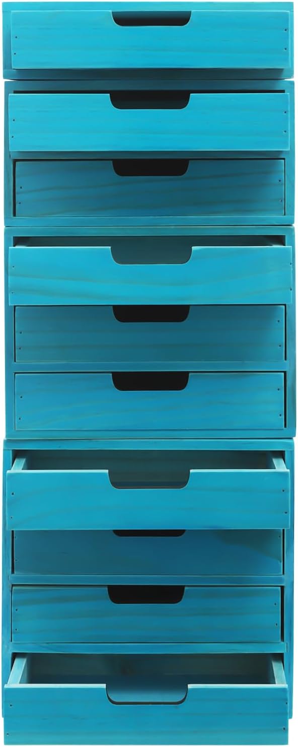 4-Piece Wood Drawer Cabinet Set, Desktop Storage Organizers, 10-Drawer Tabletop Storage Organizer, Desktop Wood Stackable Drawer Cabinet for Home Office Dormitory(Blue) - Image 5