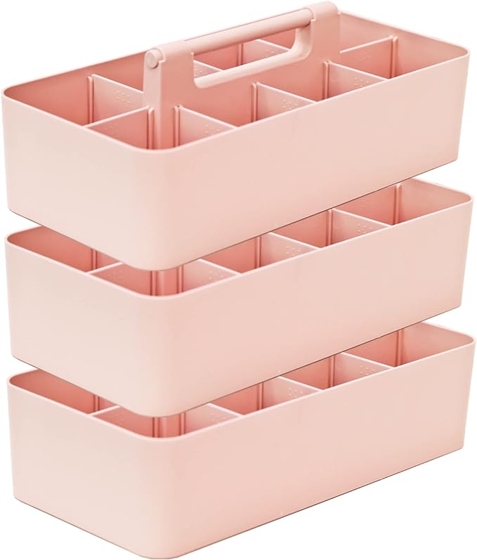 -Large Portable Caddy, DIY Dividers, 8 Compartments, School Office Supplies Home Organizer Basket with Handle Storage Organizer Made in USA (3 PACK, Indie Pink) - Image 7