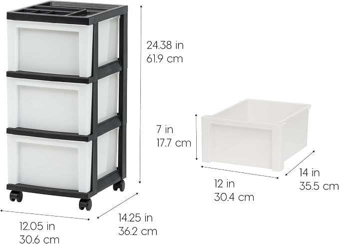 IRIS USA 3-Drawer Rolling Storage Cart, Black/Pearl | Keep craft supplies, office essentials, classroom items, and accessories organized with easy-access drawers for daily use - Image 2