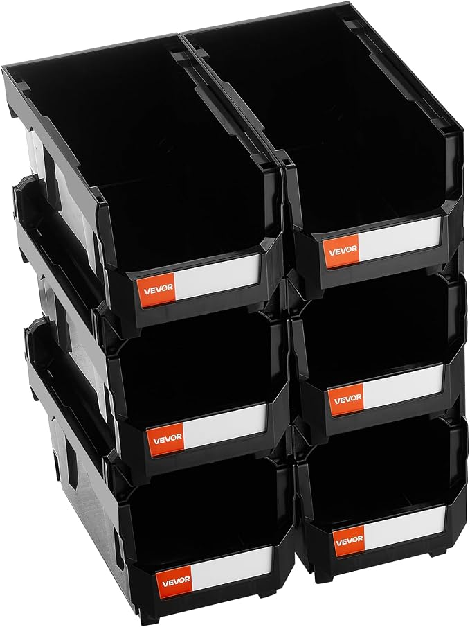 VEVOR Plastic Stackable Storage Bins, 14.8 x 8.5 x 7.1 inch (6 Pack), Plastic Containers for Organizing and Storage Bins for Closet, Garage, Small Parts, Office Supplies and Other Accessories, Black - Image 11