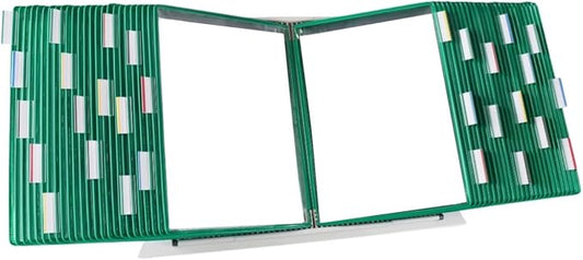 Tarifold Desktop Reference Display System, 50 Pockets, Expandable, Green | 50 Double-Sided PVC Pockets, Holds 100 Letter-Size Sheets, Sturdy Metal Base, Quick-Find Indexing, Quick and Easy to Assemble by TARIFOLD