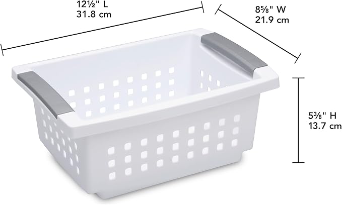 Sterilite 12 Pack Small Stacking Basket, Open Top Storage Bin with Handles, White - Ideal for Home Closets, Kitchens, or Office Organization - Image 3