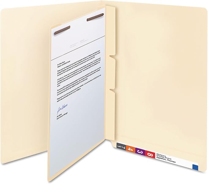 Smead Self-Adhesive Folder Divider, 1" Twin Prong Fastener, Letter Size, Manila, 100 per Box (68027) - Image 2