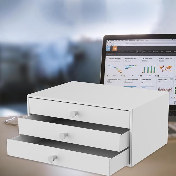 Desktop Drawers, Metal Desk Organizer with Drawer Storage Organizer for A4 File, Desk File Storage Organization for Office, Home, No Assembly Required, White - Image 2