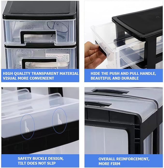 4 Tier Plastic Drawer Organizer Storage Box for Desk, Cosmetics, Jewelry, Office Supplies, Home Organization (8.46" x 5.9" x 9.84") - Image 3