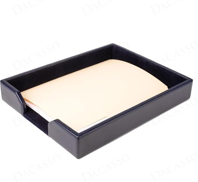 Dacasso Navy Blue Bonded Leather Luxury Letter Tray Holder & Paper Organizer for Desk - Executive Desk Decor & Office Organization Essential - Image 6