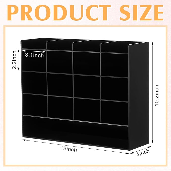 MotiMind Acrylic Pen Organizer Storage for 200 Markers Vertical Marker Organizer Acrylic Pen Display Holder for Office Desk Desktop Stationery Pencil Storage, Black, 13 x 4 x 10.2 Inch - Image 2