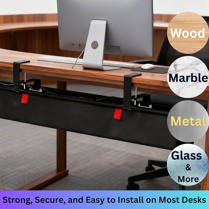 Under Desk Cable Management Tray, 36" Large No Drill Cord Organizer with Easy to Clean Oxford Fabric, Clamp On Power Stripe Holder for Home Office & Gaming Space to Hide Wires - Image 8