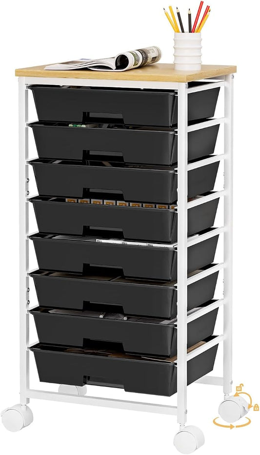 Homde Rolling Storage Drawer Cart: 8-Drawer Sort to Clear Desk & Dresser Clutter - Anti-Fall Smooth Glide Prevents Spill-Out During Daily Grab - Lockable Wheels Keep It Steady by Homde