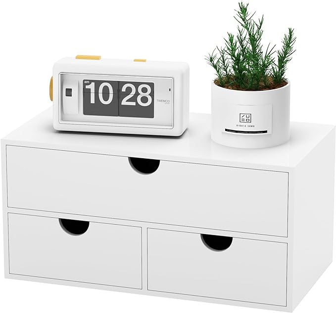 Bamboo Desk Organizer with Drawers Desktop Storage Drawers for Bills Office Supplies Kitchen Utensils Organizing Tool for Home Classroom Organization No Assembly (White) by WISUCART