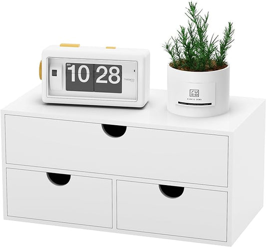 Bamboo Desk Organizer with Drawers Desktop Storage Drawers for Bills Office Supplies Kitchen Utensils Organizing Tool for Home Classroom Organization No Assembly (White) by WISUCART
