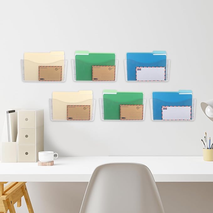 6 Pack Clear Single Pocket Hanging File Organizer, Plastic Wall Mount Paper Mails Magazines Holder, Mounted Folder Bins for Office School and Home, 13.85x3.14x6.88 inches - Image 6