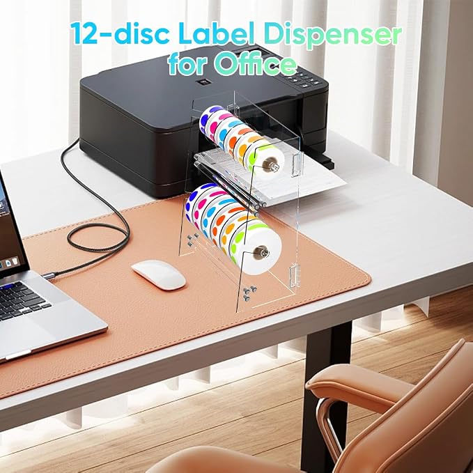 Label Dispenser 12 Disks Acrylic Sticker Dispenser Label Roll Holder(Clear) | Multi-Use Adjustable Double-Layer Sticker Holder Organizer, Stable Desktop Sticker Stand Label Holders for Home Office - Image 4