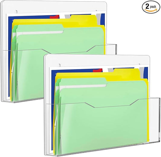 Magnetic Wall File Organizer - Clear Acrylic Hanging File Holder, Wall Mount Folder Mail Document Magazine Holder for Office, Fridge, Whiteboard, 2Pack by ZHIDIAN