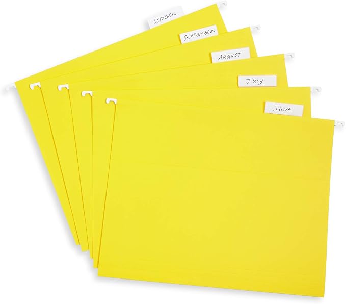 Blue Summit Supplies 50 Hanging File Folders, Letter Size, Yellow | Reinforced letter size, 1/5 cut tabs, plastic tabs and inserts included, for filing cabinet, home, and office - Image 6