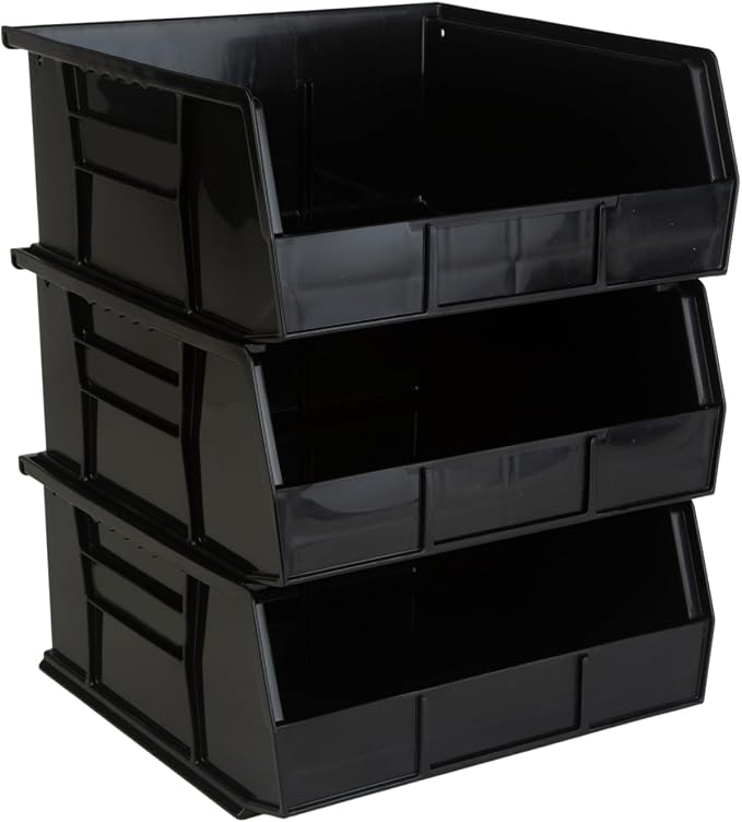 HE HUDSON EXCHANGE 11" x 11" x 5" (3 Pack) Plastic Stackable Storage Bin, Black by HudsonExchange