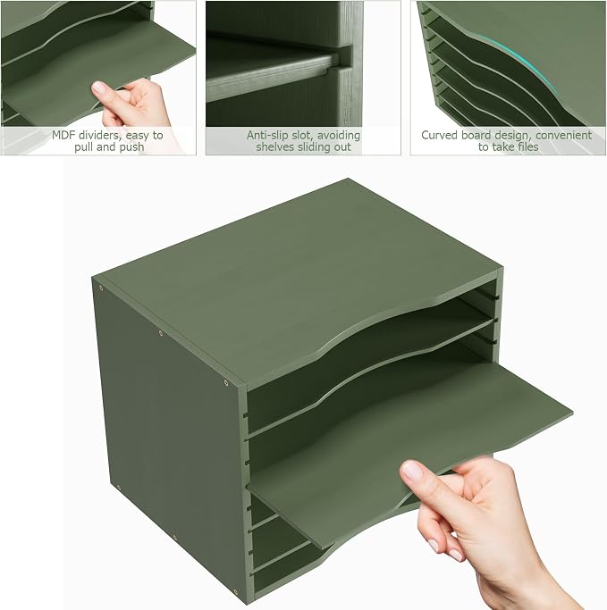 Bamjoy Bamboo 5 Tier Desktop Organizer, Paper Organizer Mail Sorter, File Holder Letter Document Storage with Adjustable Shelves for School Home Office, Forest Green - Image 5