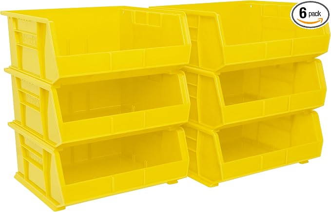 Akro-Mils 30250 AkroBins Plastic Storage Bins, 15"x16"x7", Yellow, 6-Pack | Space-Saving Stackable Bins for Garage, Pantry, Craft Organization by Akro-Mils