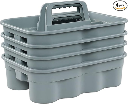 Begale 4-Pack Commercial Products Carry Caddy, Plastic Cleaning Basket | Divided Storage Zones, Comfort Grip Handle, Ideal for Janitorial & Commercial Use by Begale