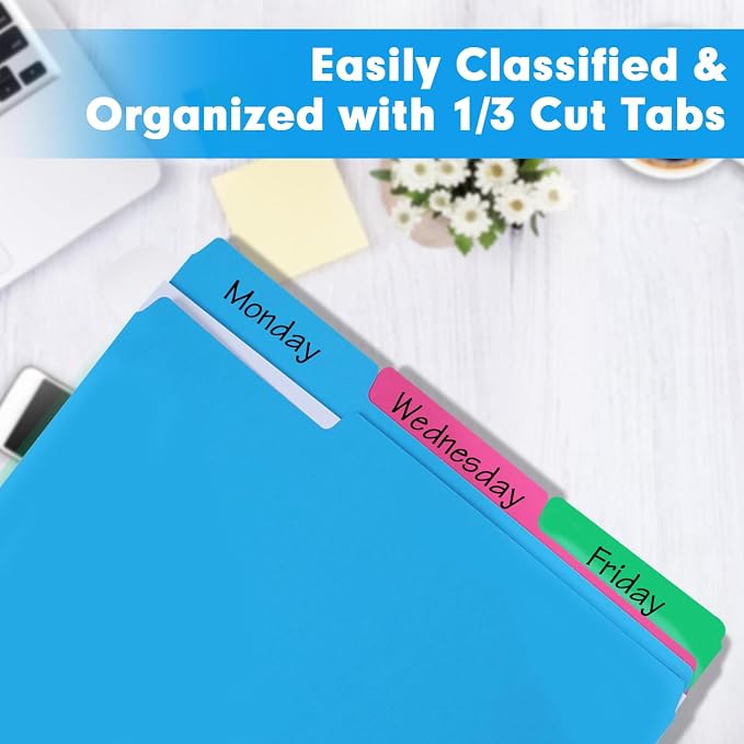 File Folder, RAZCC 250 Pack 1/3 Cut Tab Colored Folders, Colored File Folder Letter Size for Office Classroom Use, Folders with Tabs Assorted 5 Colors - Image 3