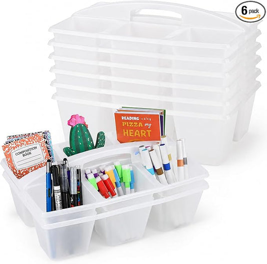 gisgfim 6 Pack Plastic Classroom Caddy with 6-Compartments Plastic Storage Caddies with Handle 6 Compartments Table Caddy Organizer Versatile Table Caddies for Classroom Office Storage, Clear Color by gisgfim