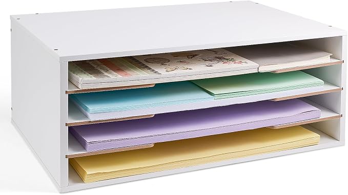 12x18 Construction Paper Organizer, 4-Tiers Paper Storage Shelf | Adjustable Wooden Desk Organizer, Stackable File Holder and Letter Tray for Office, Home, Classroom by Yumkfoi