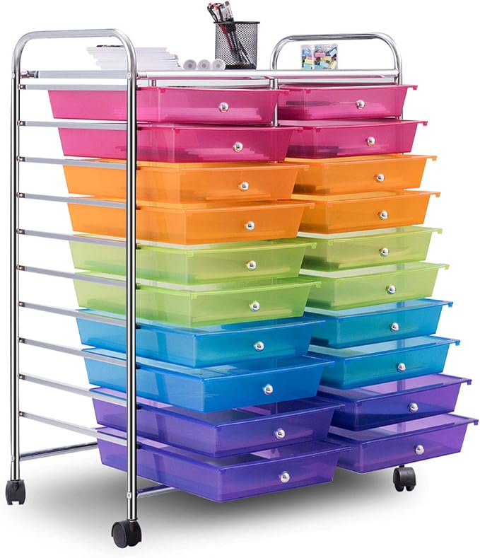 Giantex 20 Drawer Rolling Storage Cart Tools Scrapbook Paper Office School Organizer, Multicolor - Image 3
