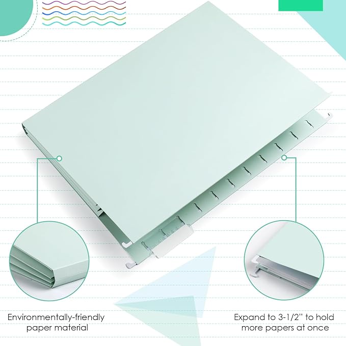 Yaomiao 24 Pack Hanging File Folders, 3 Pleats,Fresh Color | Letter Size File Cabinet Folders, with 1/5-cut Adjustable Tabs, Expandable Document Cabinet, Home Desk Office Organization - Image 4