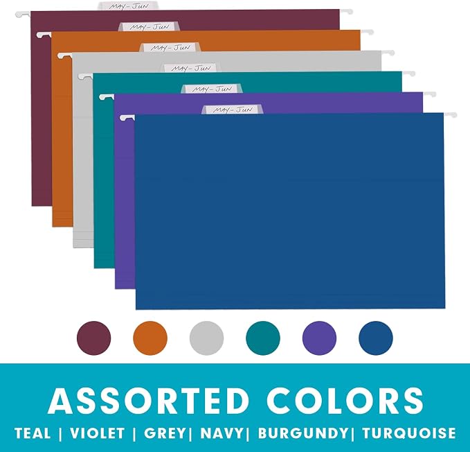 Hanging File Folders, RAZCC 60 Pack Reinforced Hanging Folders Legal Size, Designed for Bulky Files, Filing Cabinet, Adjustable Tabs, Assorted Colors - Image 3