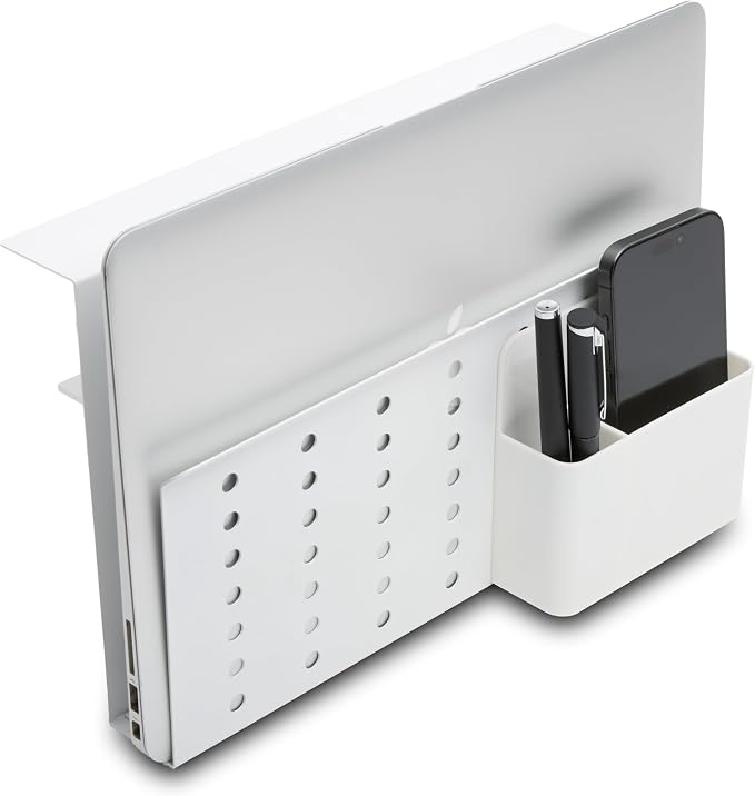 GAROOD Laptop Side Storage Vertical Stand Under Desk top Storage Clamp On Desktop Shelf Hanging Desk Organizer Computer Mount Side Table Organizer Caddy Book Caddy - One Tier White - Image 6
